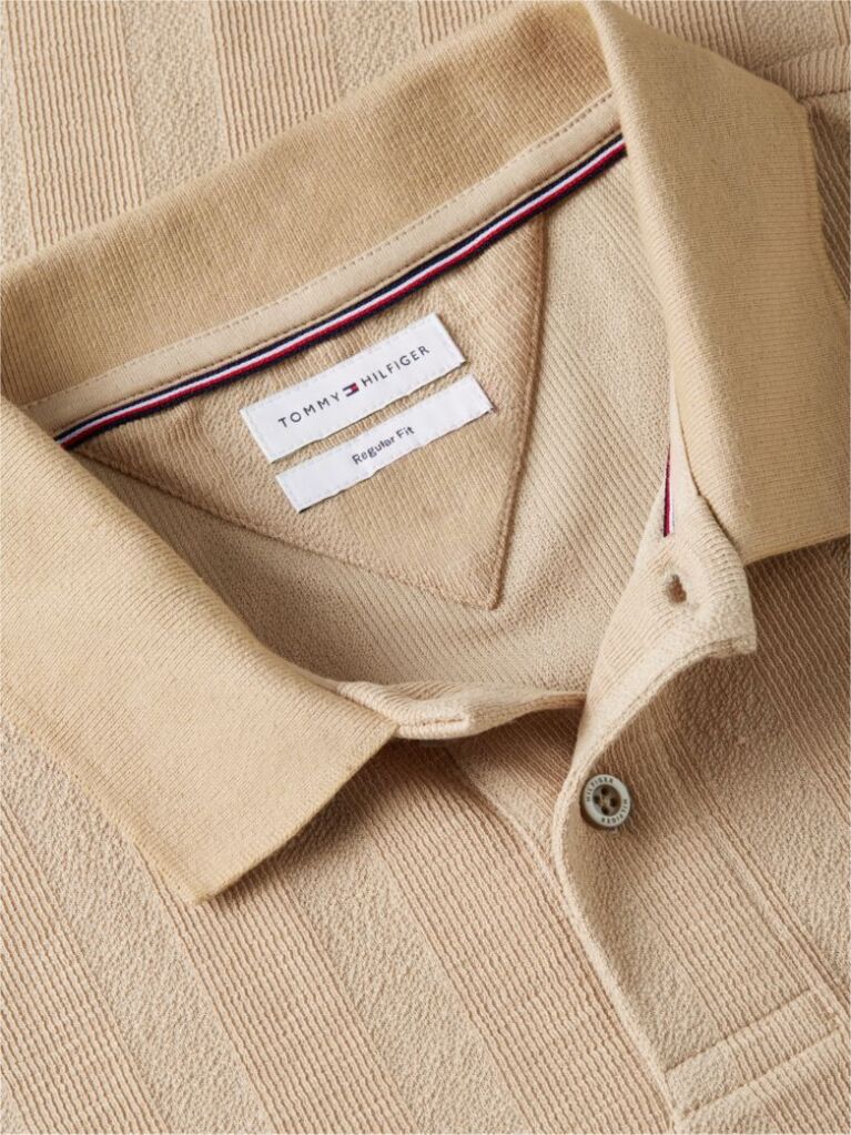 Beige Regular Fit Tonal Stripe Polo Shirt  Men