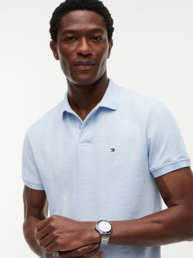 Blue Regular Fit Tonal Stripe Polo Shirt  Men