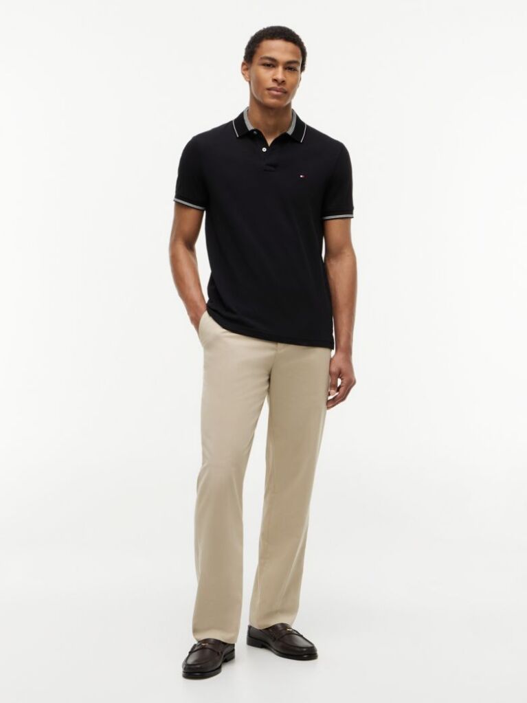 Black Heritage Regular Fit Stripe Trim Polo Shirt  Men