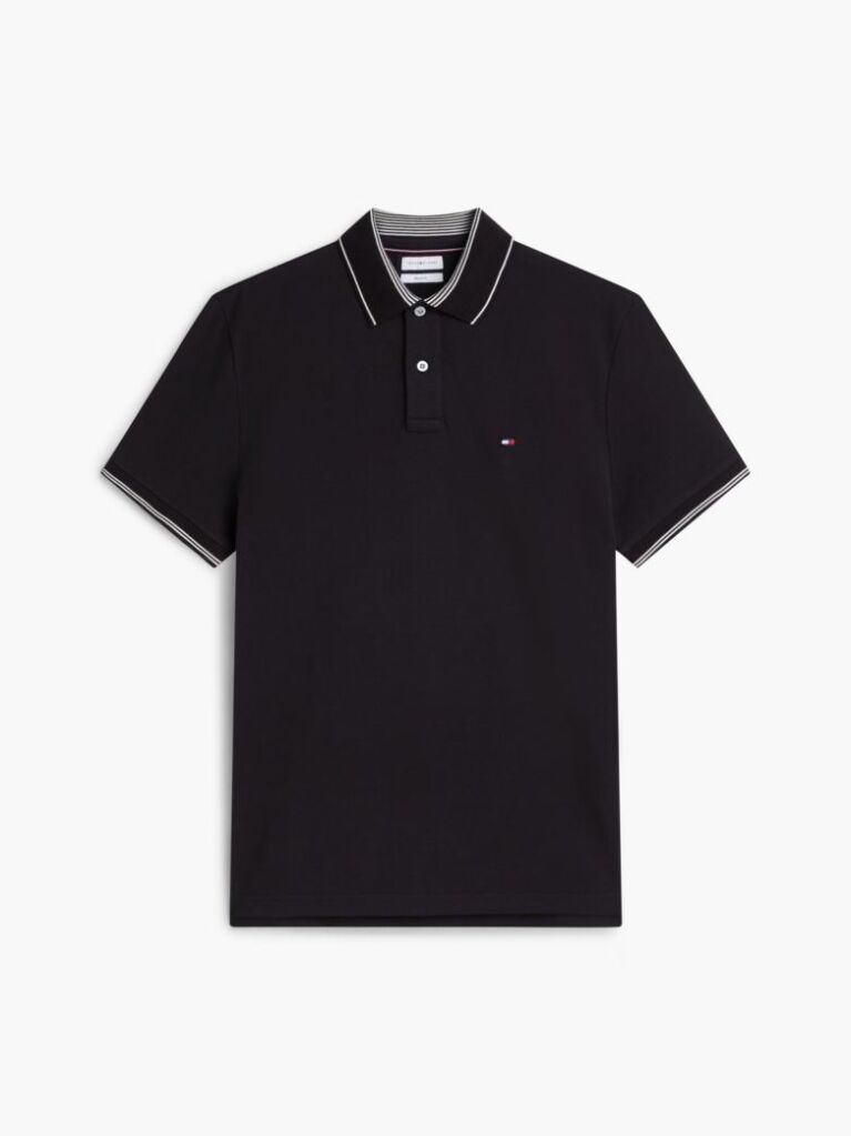 Black Heritage Regular Fit Stripe Trim Polo Shirt  Men