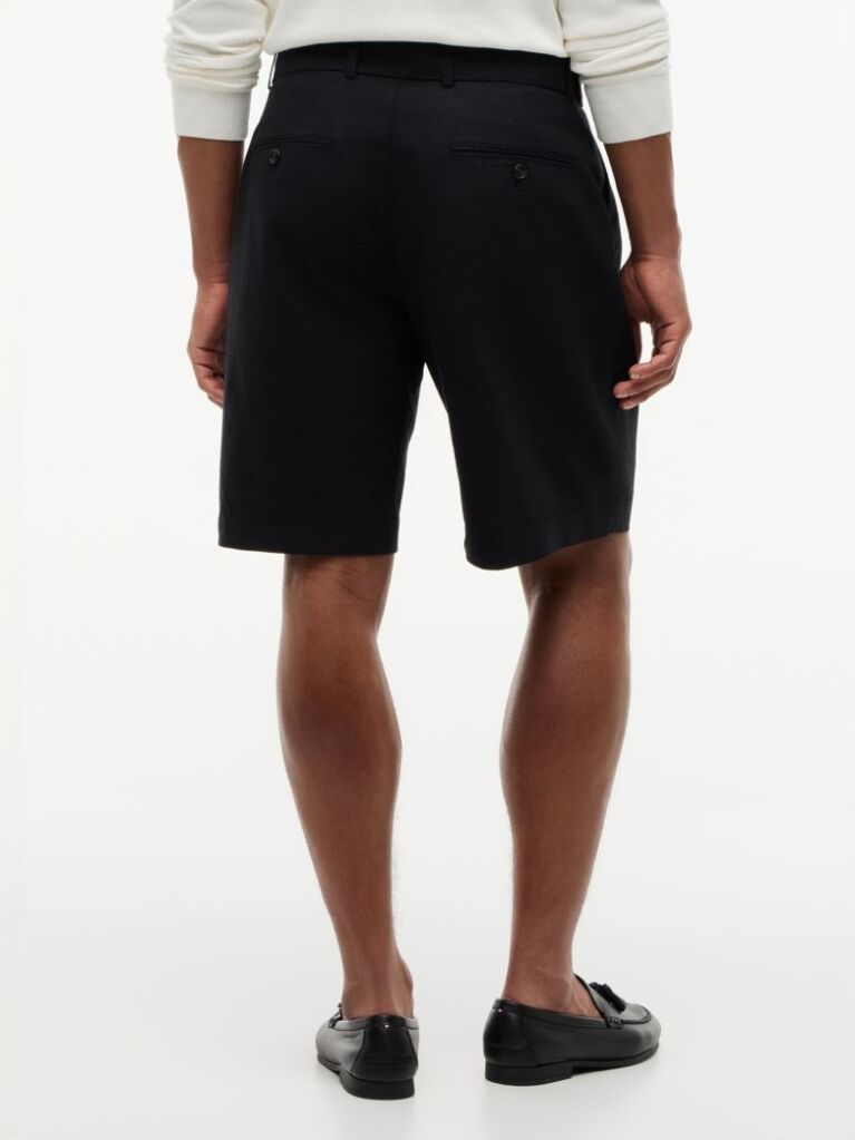 Black Linen Blend 10" Inseam Belted Chino Shorts  Men
