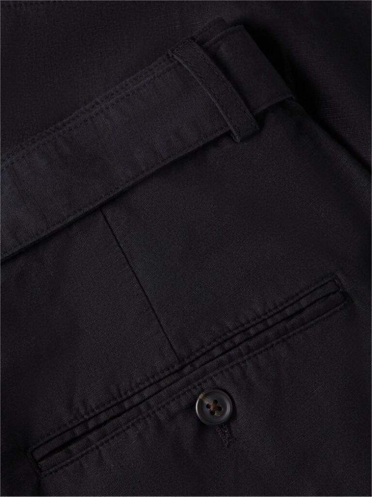 Black Linen Blend 10" Inseam Belted Chino Shorts  Men