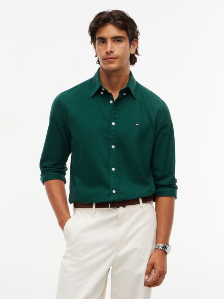 Verde Camasa Button-Down Cu Croiala Regular  Barbati