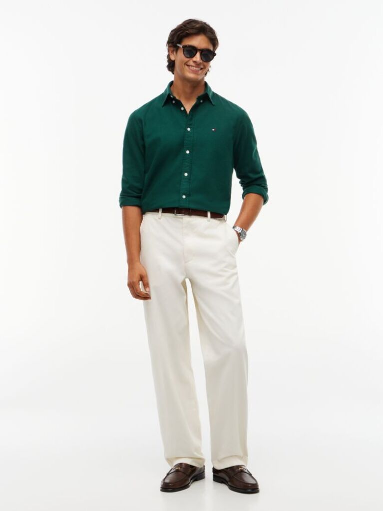 Verde Camasa Button-Down Cu Croiala Regular  Barbati
