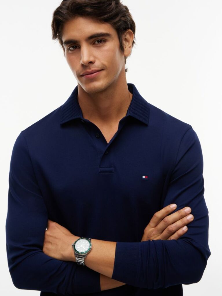 Blue Polo Cu Maneca Lunga Si Croiala Regular  Barbati