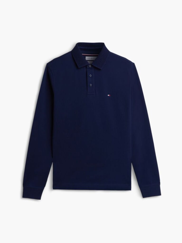 Blue Polo Cu Maneca Lunga Si Croiala Regular  Barbati