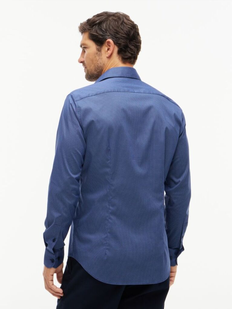 Blue Camasa Din Poplina Cu Croiala Slim Si Micro Imprimeu  Barbati