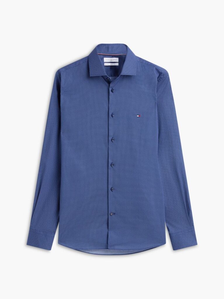 Blue Camasa Din Poplina Cu Croiala Slim Si Micro Imprimeu  Barbati