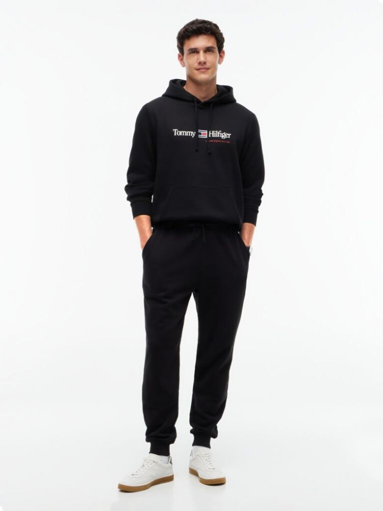 Negru Hanorac Cu Fleece Logo Si Cordon  Barbati