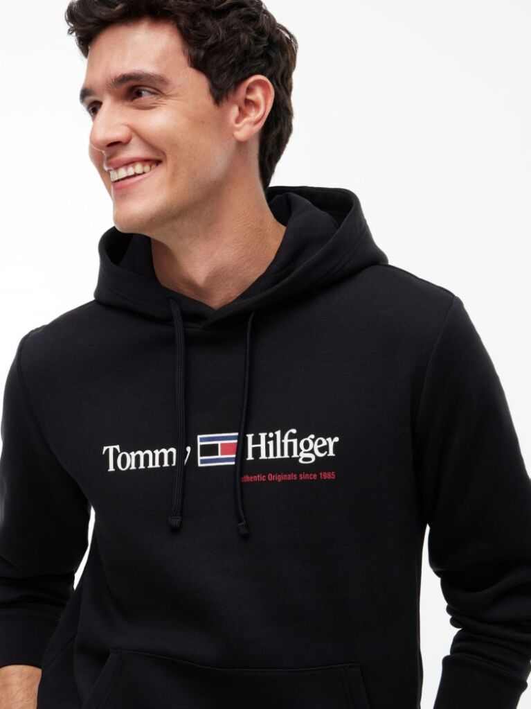 Negru Hanorac Cu Fleece Logo Si Cordon  Barbati