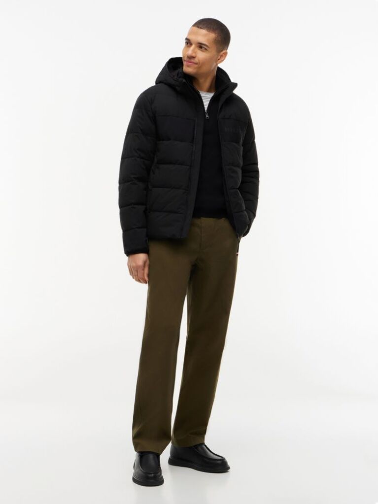 Negru Geaca Puffer Cu Gluga Si Strat Dublu  Barbati