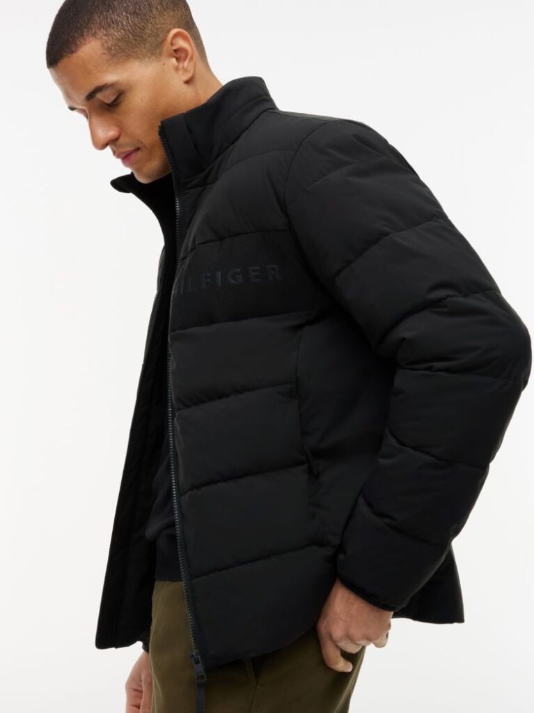 Negru Geaca Puffer Cu Gluga Si Strat Dublu  Barbati