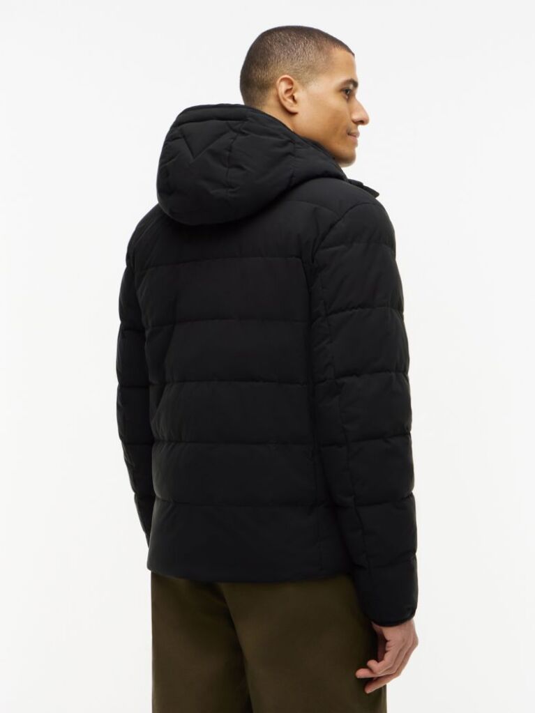 Negru Geaca Puffer Cu Gluga Si Strat Dublu  Barbati