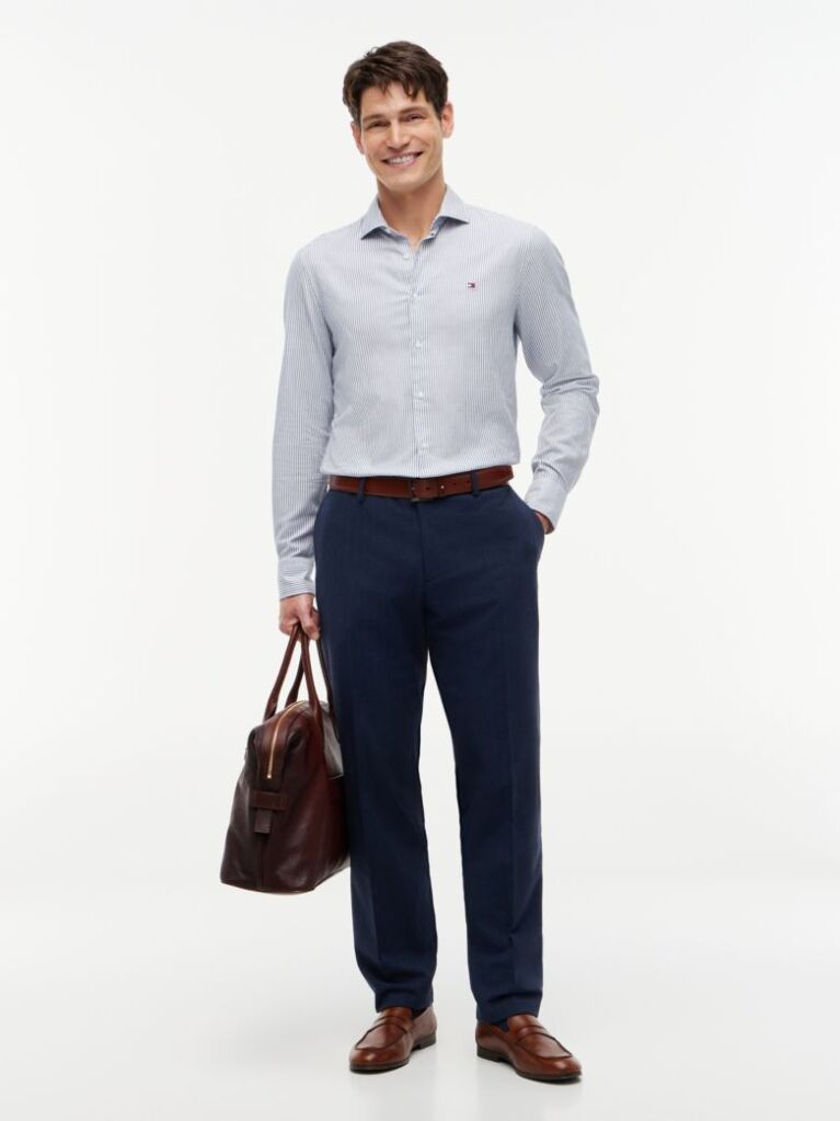 Blue Camasa Oxford Cu Croiala Slim Si Dungi  Barbati