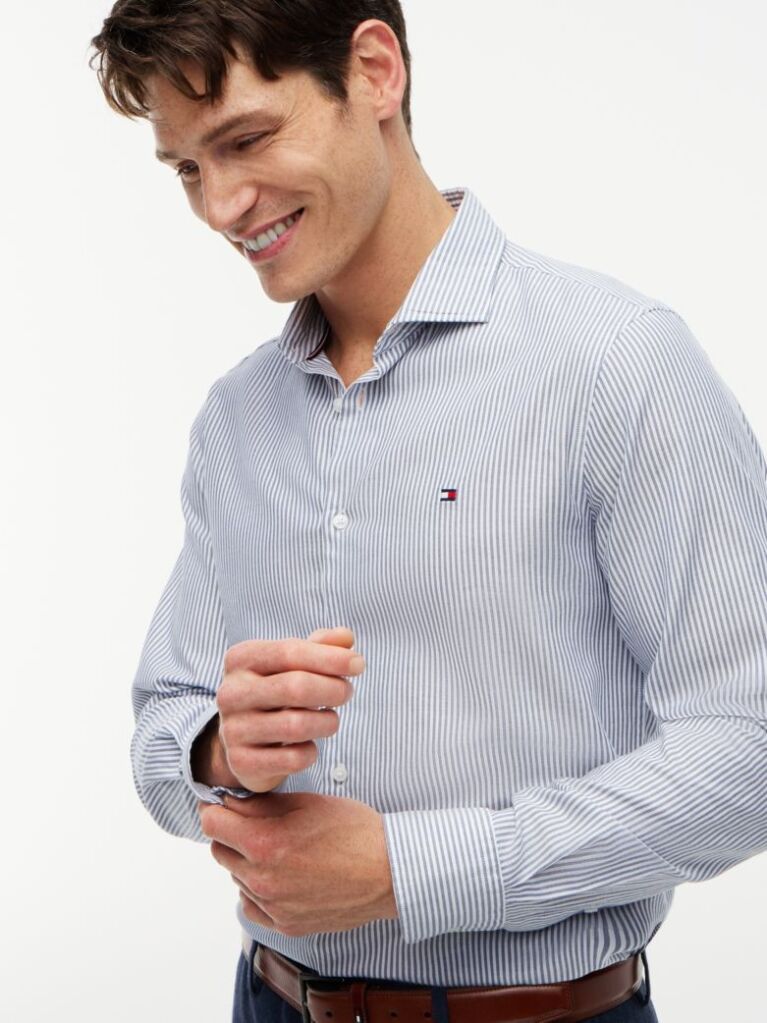 Blue Camasa Oxford Cu Croiala Slim Si Dungi  Barbati