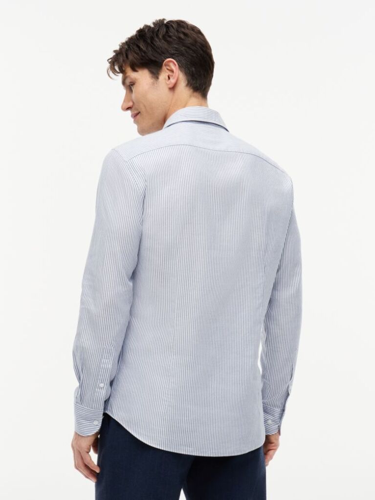 Blue Camasa Oxford Cu Croiala Slim Si Dungi  Barbati