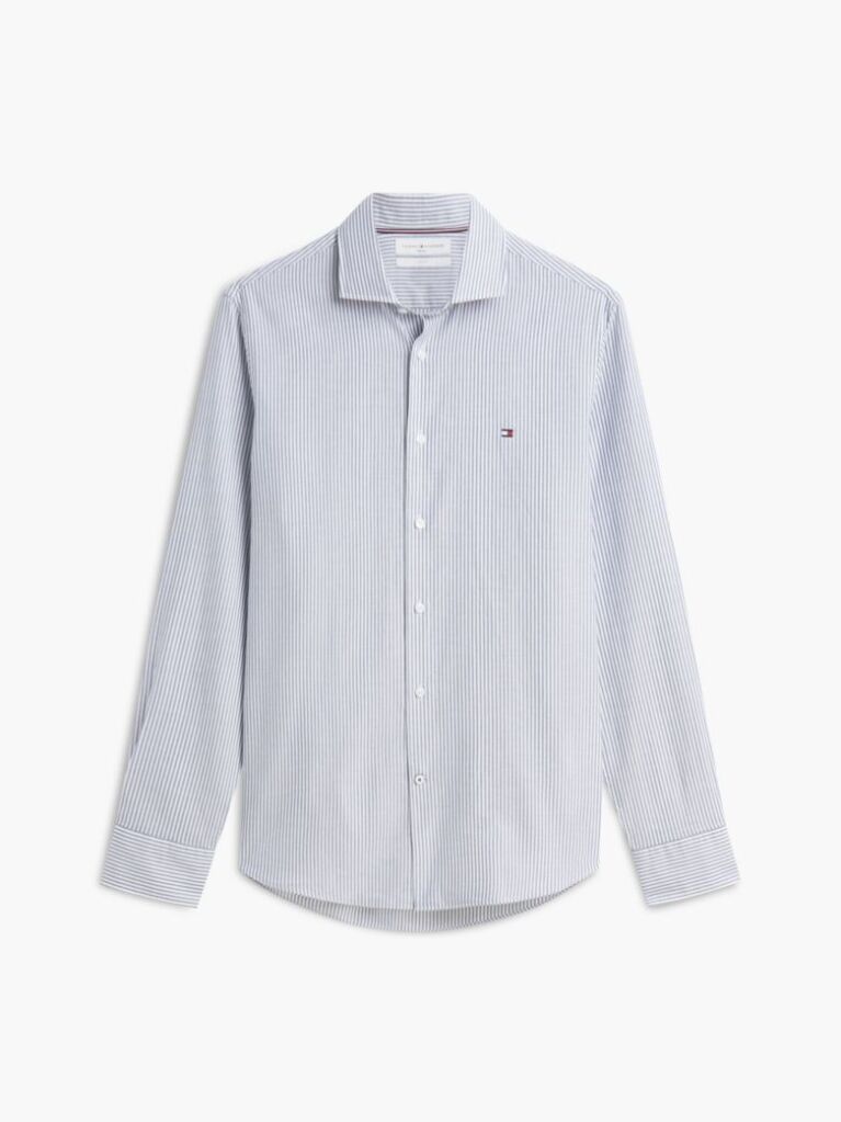Blue Camasa Oxford Cu Croiala Slim Si Dungi  Barbati
