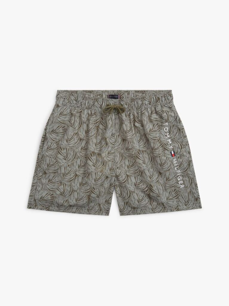 Green Original Print Mid Length Swim Shorts  Boys
