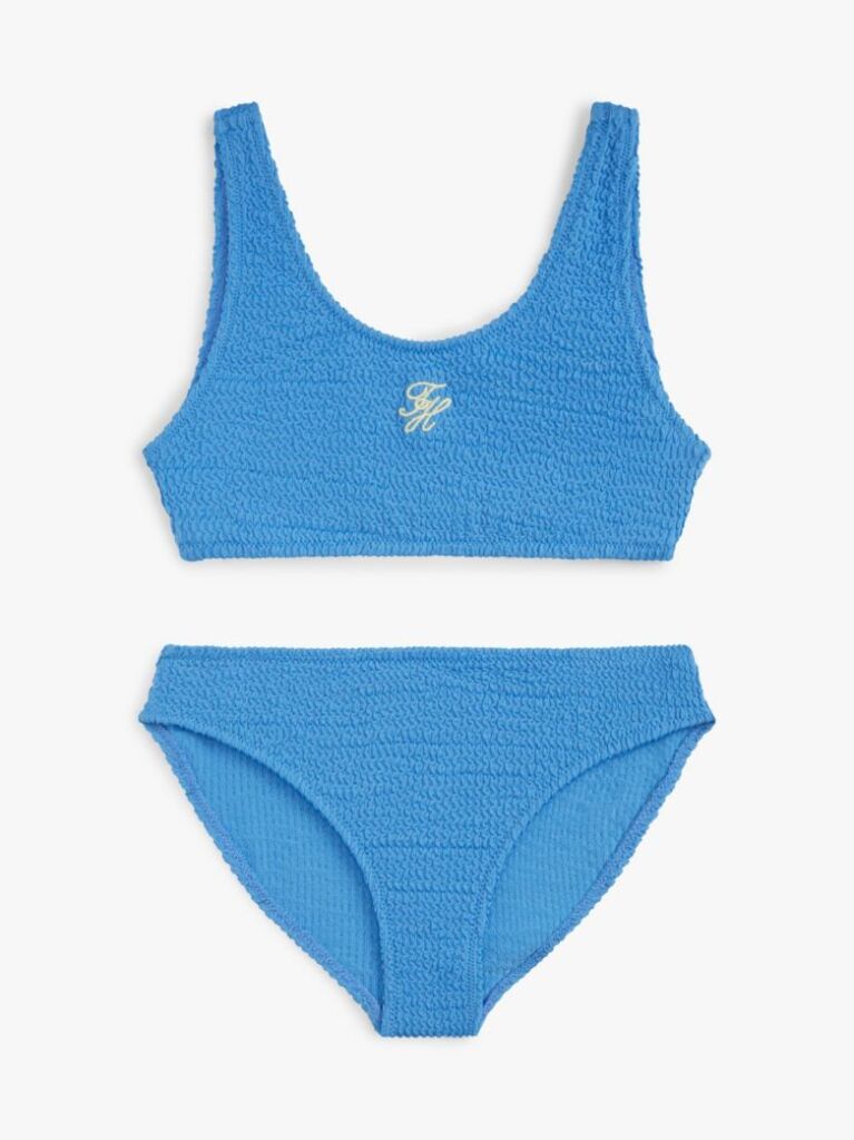 Blue Set Bikini Cu Sutien Bralette Brodat Si Logo Texturat  Fete