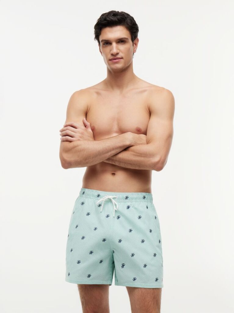 Multi Ithaca Embroidery Mid Length Swim Shorts  Men