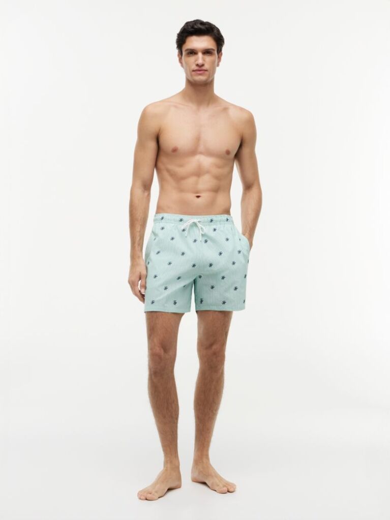 Multi Ithaca Embroidery Mid Length Swim Shorts  Men