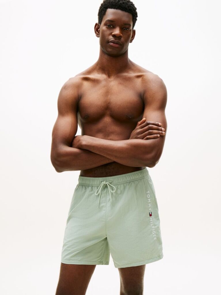 Green Original Logo Mid Length Swim Shorts  Men