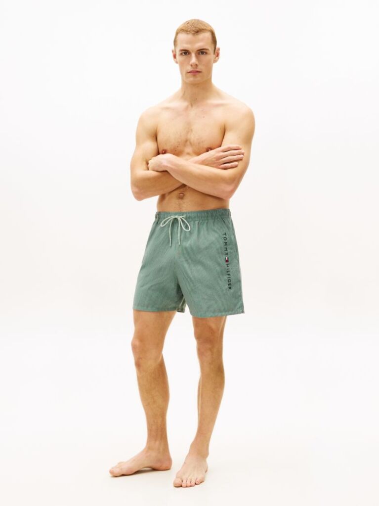 Green Original Ithaca Stripe Mid Length Swim Shorts  Men