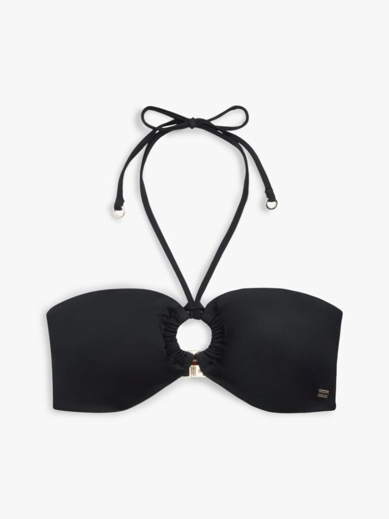 Negru Top Bikini Cu Guler Halter Si Inel  Femei