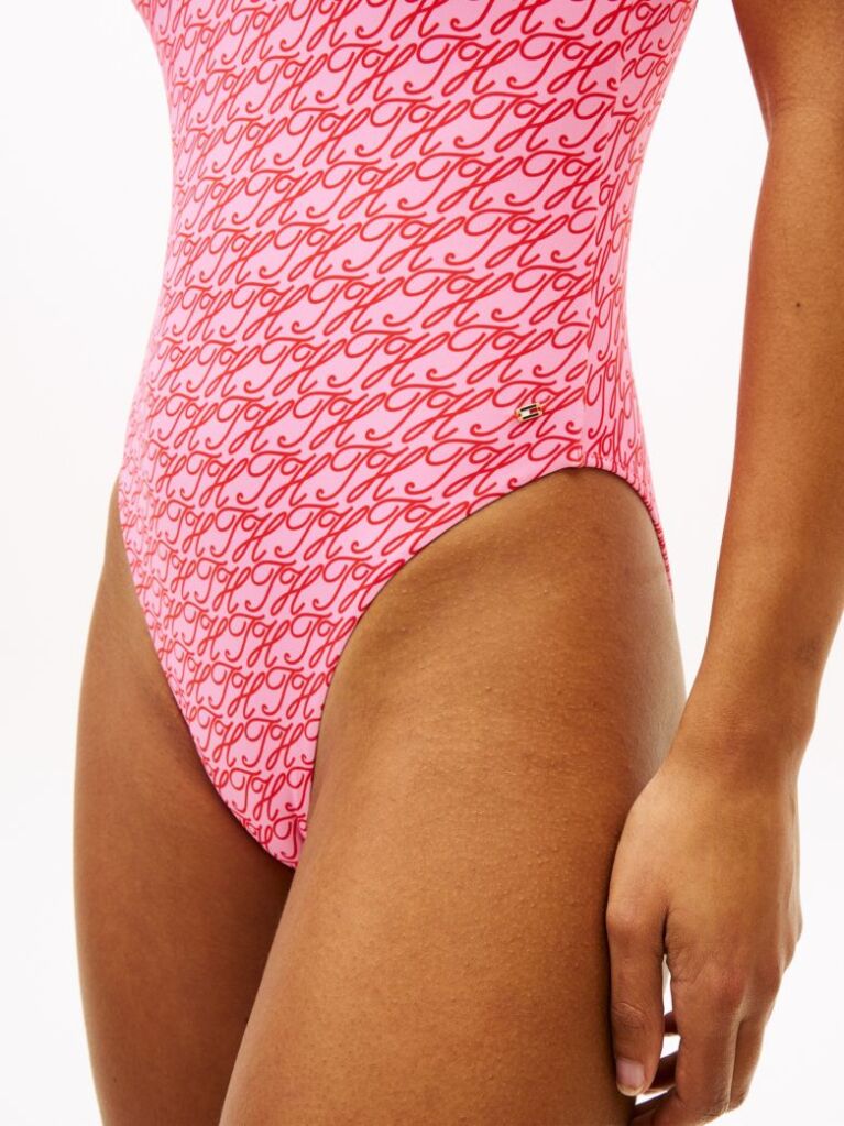 Pink Essential Logo Print Scoop Back Swimsuit  Women