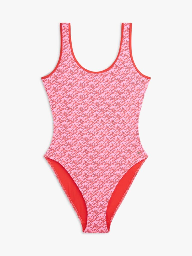 Pink Essential Logo Print Scoop Back Swimsuit  Women