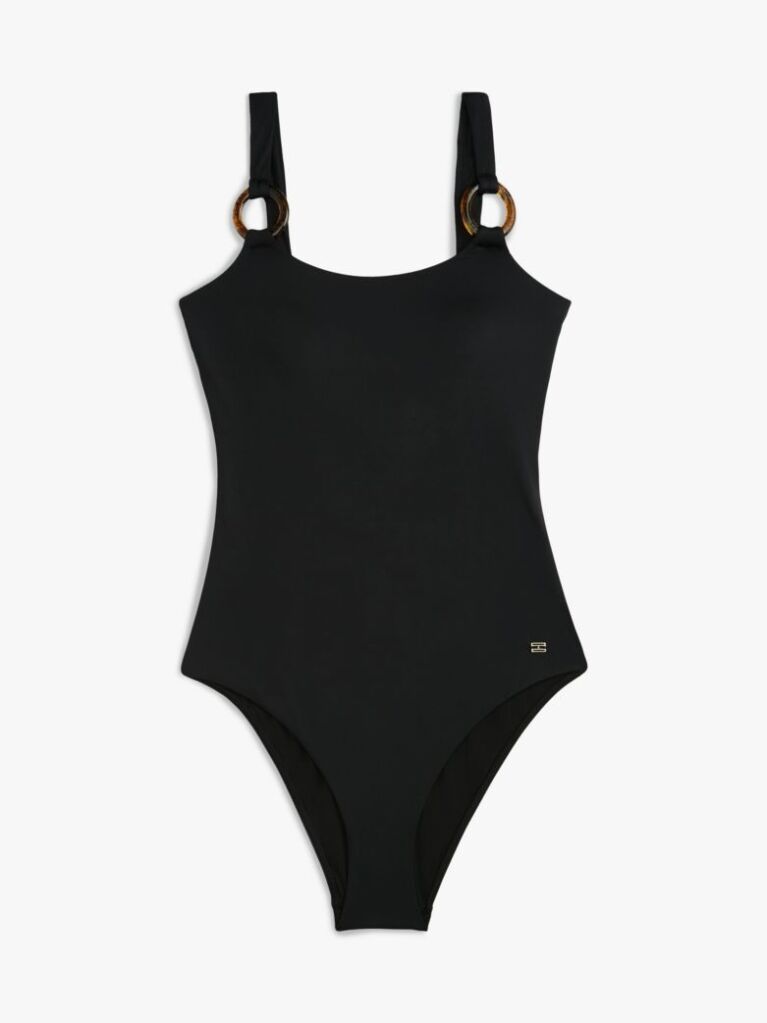 Negru Costum De Baie Cu Spate Decupat Si Inel Tortoiseshell  Femei
