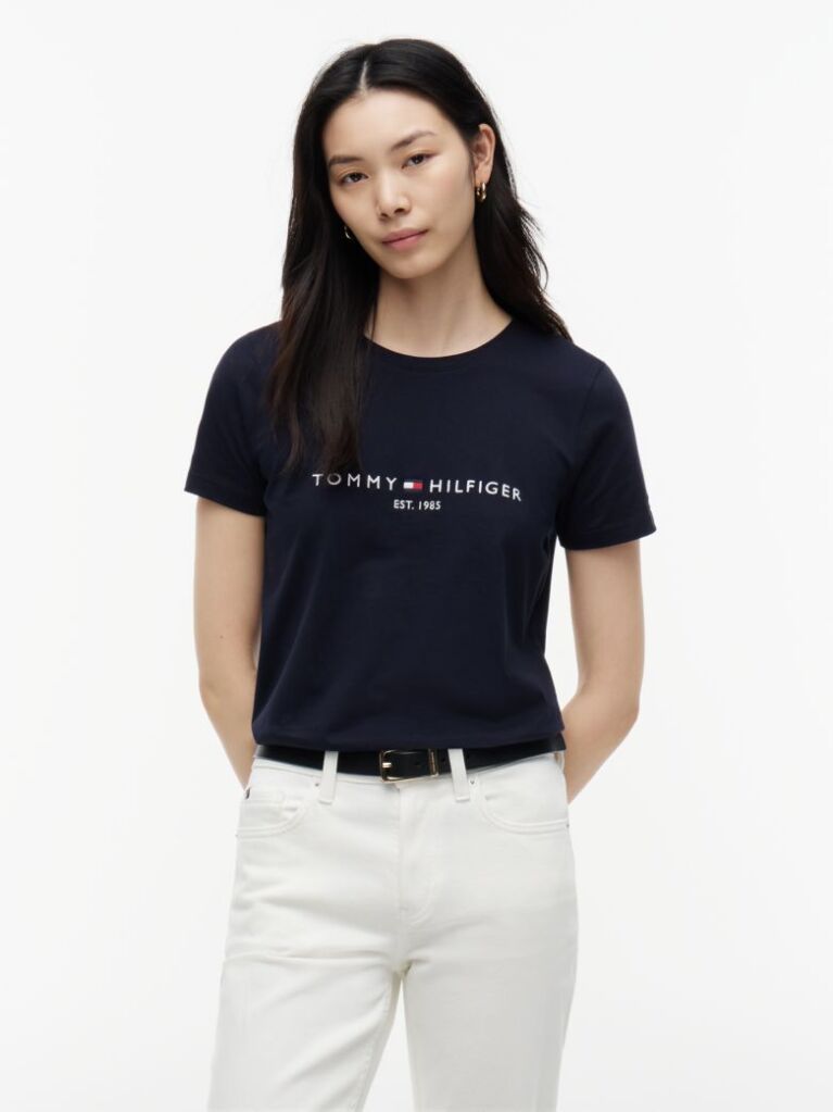 Blue Tricou Din Bumbac Organic Cu Logo  Femei