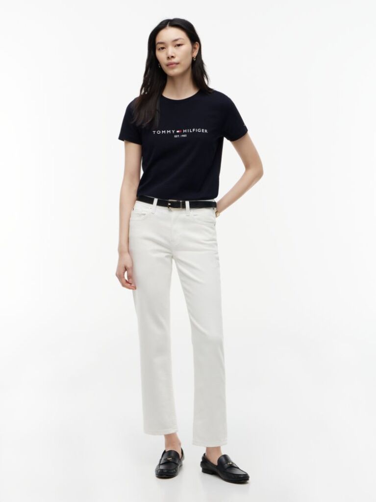 Blue Tricou Din Bumbac Organic Cu Logo  Femei