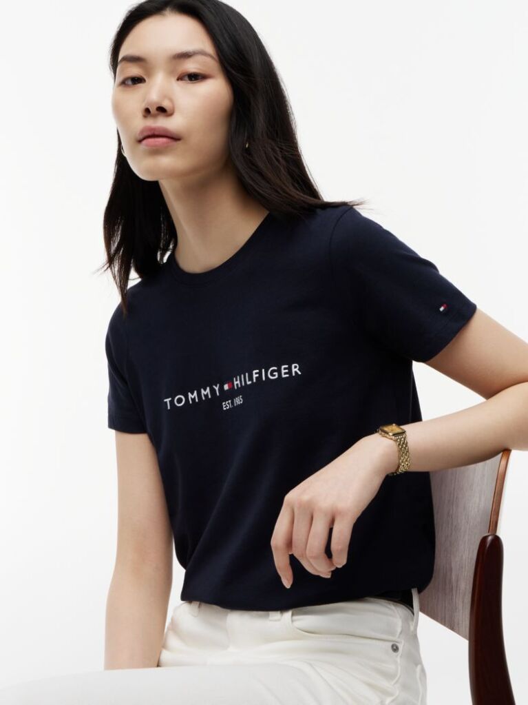 Blue Tricou Din Bumbac Organic Cu Logo  Femei