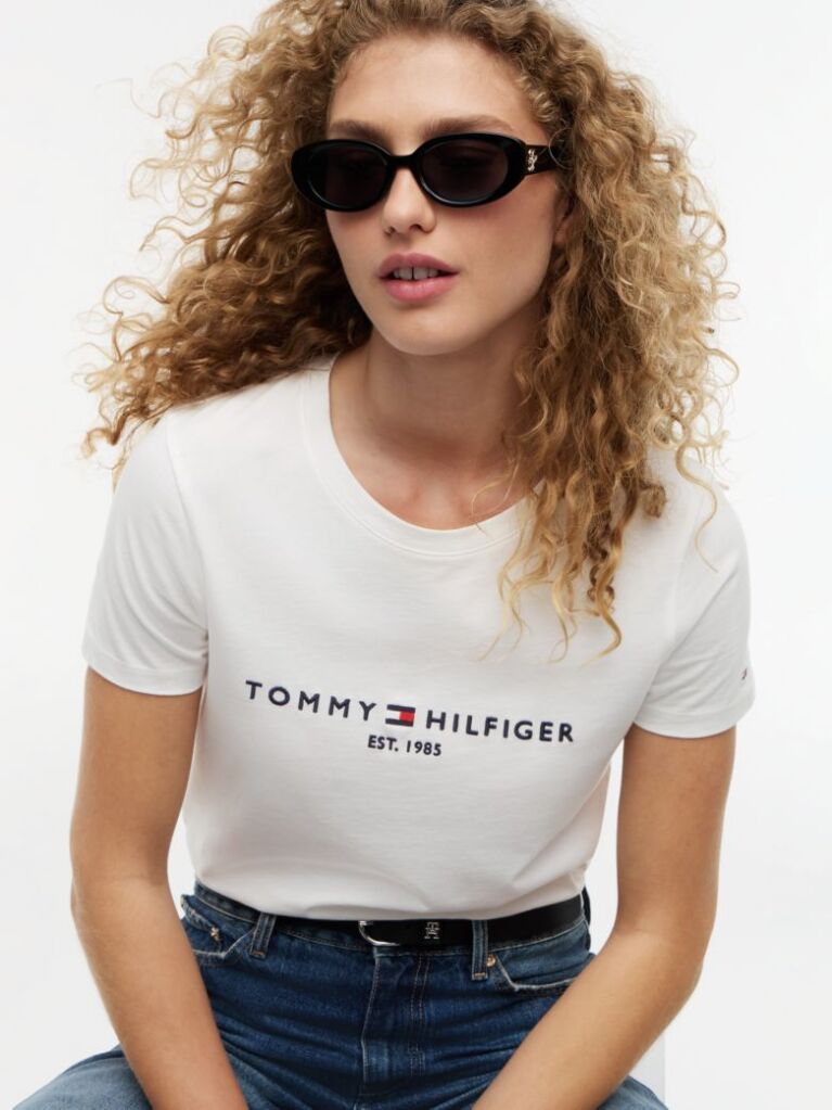 Alb Tricou Din Bumbac Organic Cu Logo  Femei