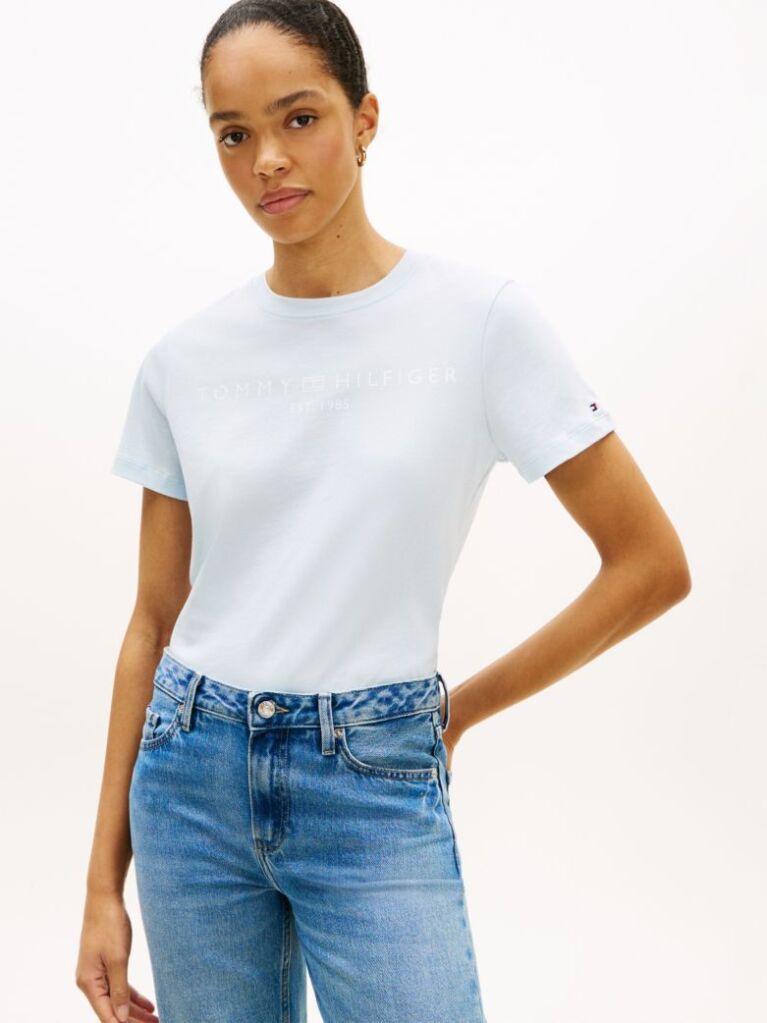 Blue Tricou Cu Logo Si Guler Rotund  Femei