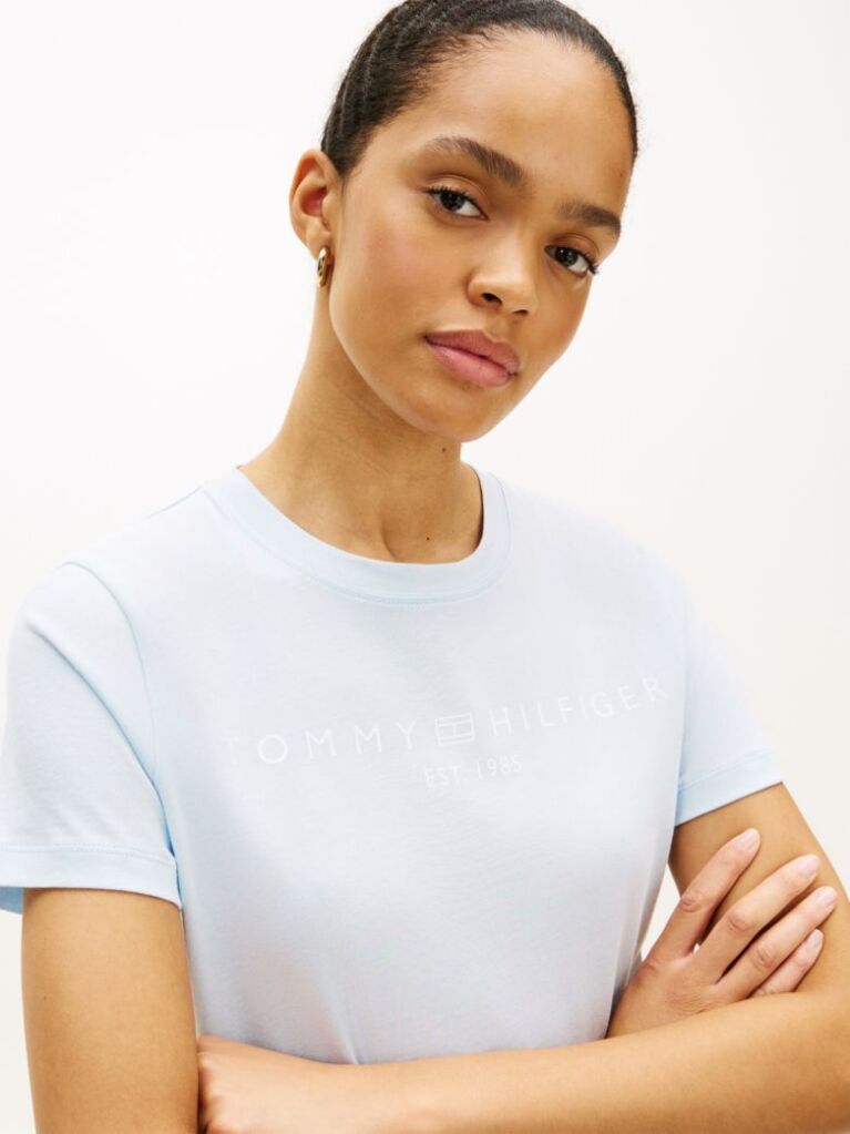 Blue Tricou Cu Logo Si Guler Rotund  Femei