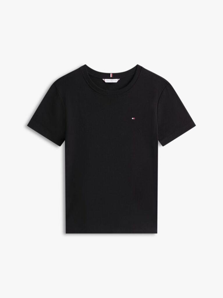 Negru Tricou Cu Nervuri Slim Fit Cu Steag Brodat  Femei