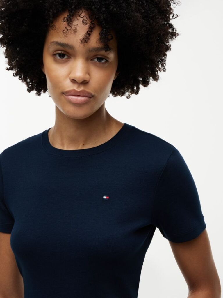 Blue Tricou Cu Nervuri Slim Fit Cu Steag Brodat  Femei
