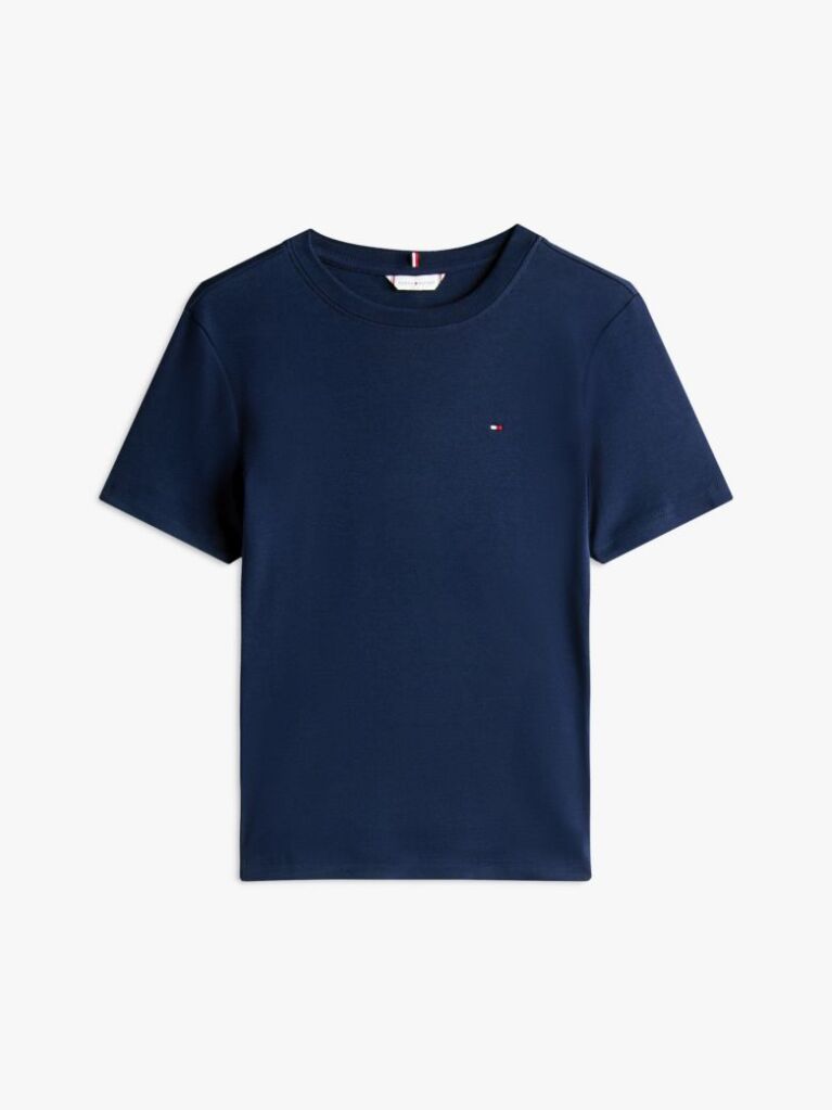 Blue Tricou Cu Nervuri Slim Fit Cu Steag Brodat  Femei