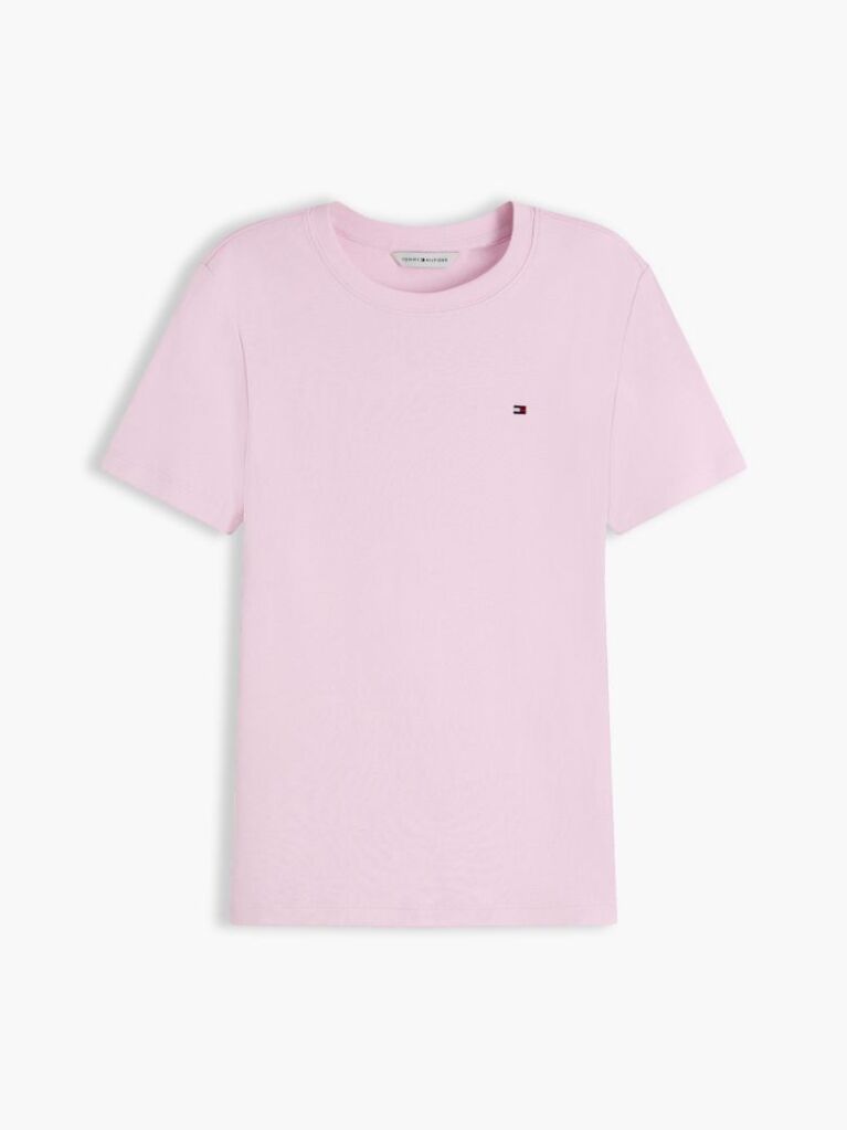 Roz Tricou Cu Nervuri Slim Fit Cu Steag Brodat  Femei