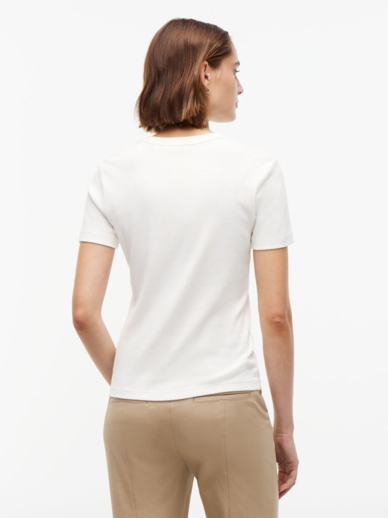 Alb Tricou Cu Nervuri Slim Fit Cu Steag Brodat  Femei
