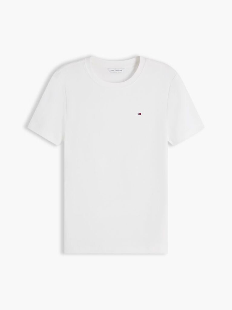 Alb Tricou Cu Nervuri Slim Fit Cu Steag Brodat  Femei