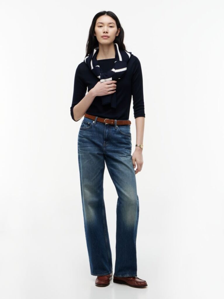Blue Tricou Slim Fit Cu Guler Boat  Femei
