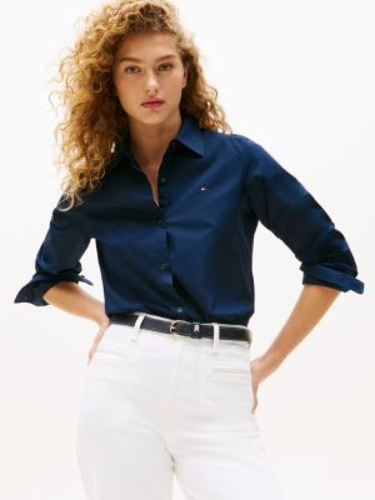 Blue Camasa Regular Elastica Cu Maneci Lungi  Femei