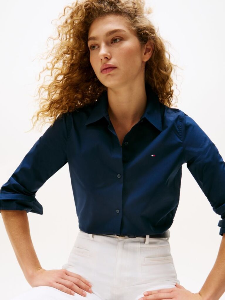 Blue Camasa Regular Elastica Cu Maneci Lungi  Femei