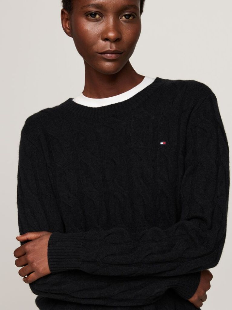 Black Pure Wool Cable Knit Jumper  Women