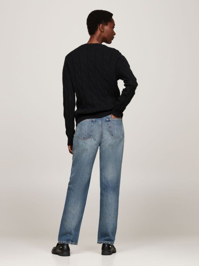 Black Pure Wool Cable Knit Jumper  Women