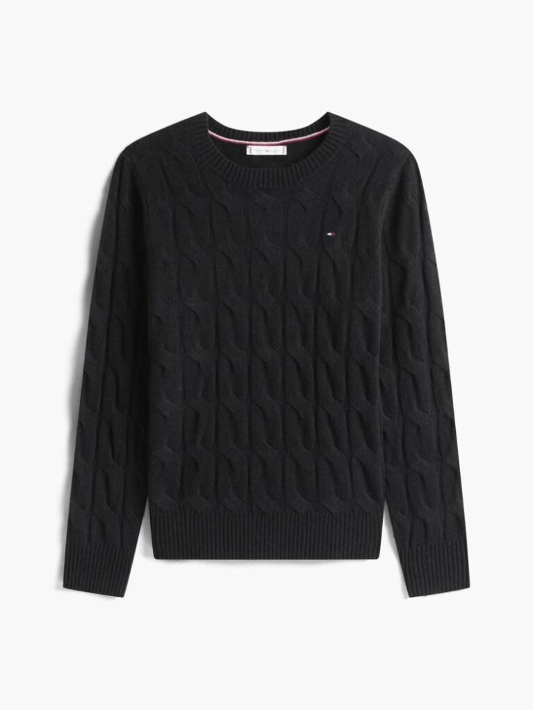Black Pure Wool Cable Knit Jumper  Women