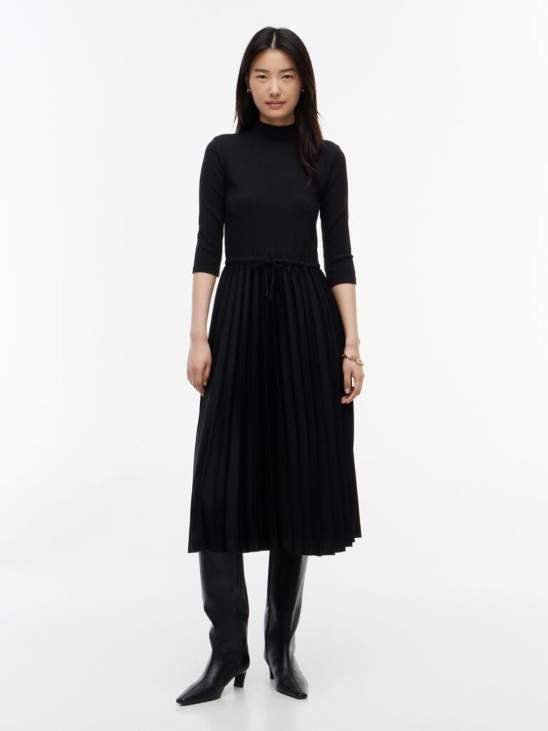 Negru Rochie Midi Plisata Cu Croiala Fit And Flare  Femei